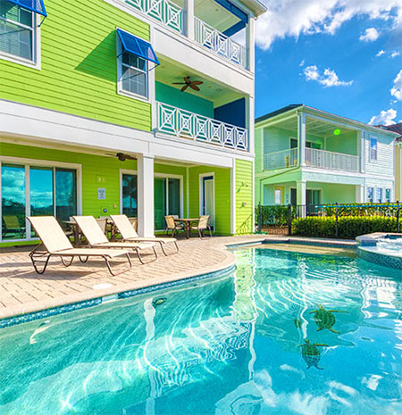 Private cottage with pool and covered balconies at Margaritaville Cottages Orlando